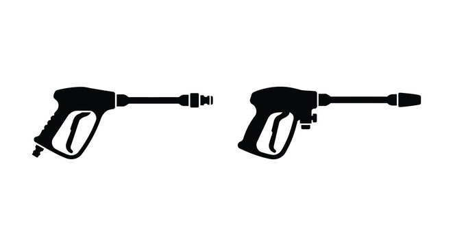 Two black pressure washer guns side by side isolated on a white background silhouette