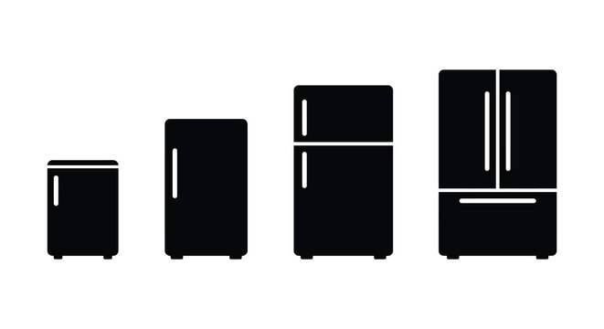 Refrigerator size comparison chart featuring black silhouettes on a white background silhouette