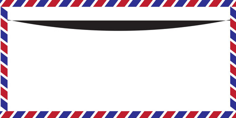 Classic airmail border with red and blue diagonal stripes on white background. Vintage patriotic frame for mail, post, and travel themes. © Arif 02