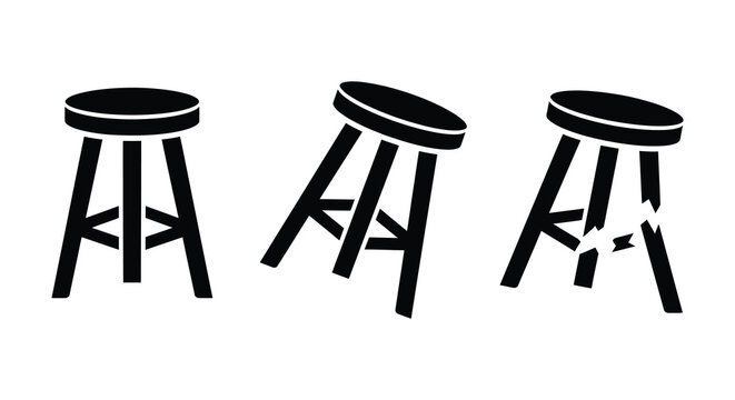 Three black stool silhouettes against a white background simple furniture design silhouette