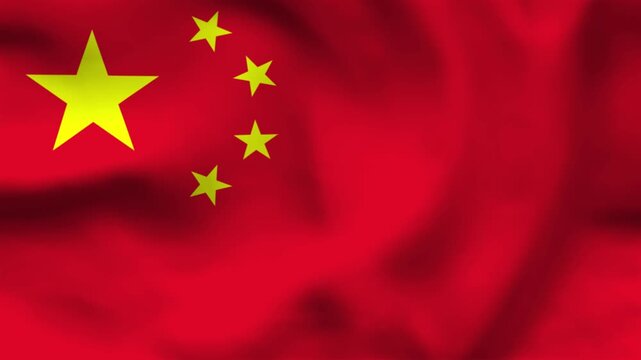 High-quality top-down view of the Chinese flag on wavy cloth. Five yellow stars on a red field. Great for business, international news, and national celebrations like National Day.
