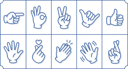 Fototapeta premium Minimalist Human Hand Gestures Line Icon Set for Communication Apps, User Interface Design & Digital Marketing Presentations (EPS)