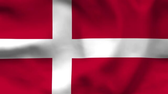 High-quality top-down view of the Danish flag on wavy cloth. Features the white Dannebrog cross on a red field. Perfect for Nordic culture, national holidays, and news.