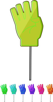 support foam fan finger cartoon. victory football, number glove, one sign support foam fan finger sign colorful illustration