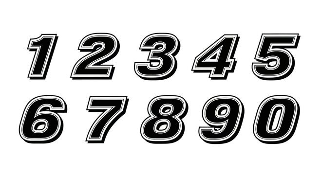 Numbers 1 to 10 are shown in a white background with black and white outline.