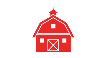 Red Barn Silhouette Icon - Simple Farm Building Graphic on White Background © hana