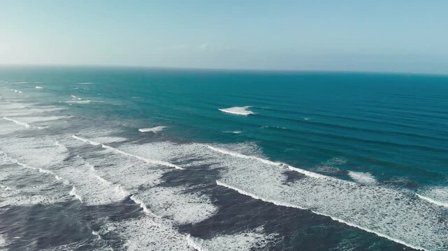 Aerial view of beach and waves in Coorong National Park, Australia. Slow motion