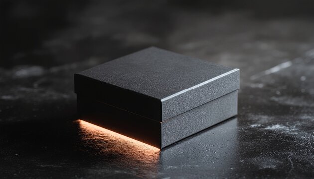 Photorealistic 8K Image of Minimalist Obsidian Cube and Radiant Metallic Contour