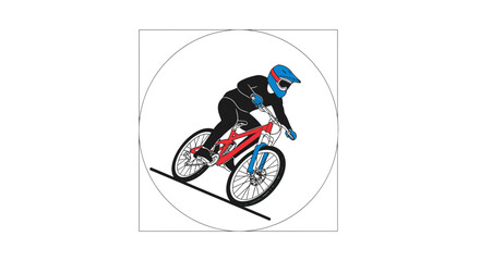 Obraz premium Downhill mountain biker in action, extreme sports, dynamic descent