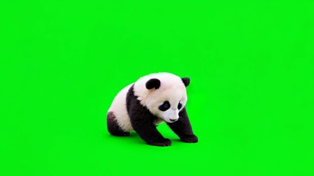 Cute Baby Panda Giant Bear Playfully Rolling and Moving Paws Green Screen Chroma Key Commercial Stock Video Footages