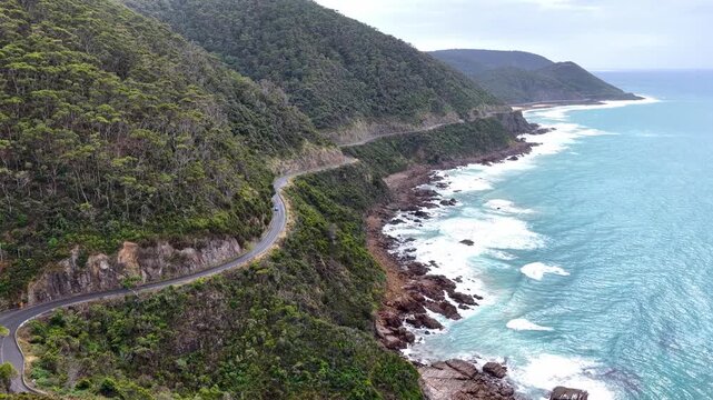 Edge of Southern ocean eroded scenic coast along Great Ocean Road B100 to Lorne.