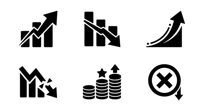 Business Growth and Decline Icons, Financial Trend Vectors, Data Analysis Symbols