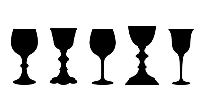 Elegant Goblets Collection, Vintage Wine Glass Silhouettes, Classic Chalice Icons, Barware Vector Set