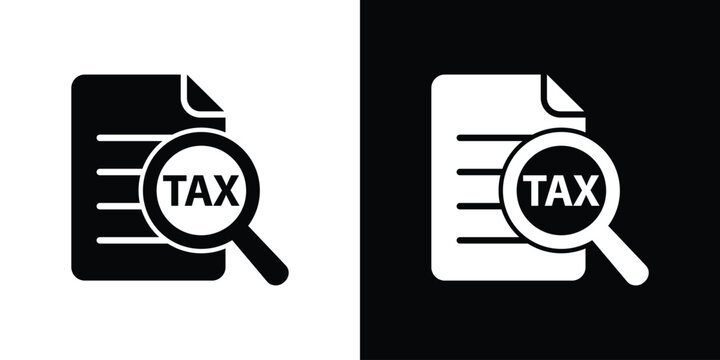 Tax document audit vector icon. Tax review and financial analysis icon set isolated on white and black background.