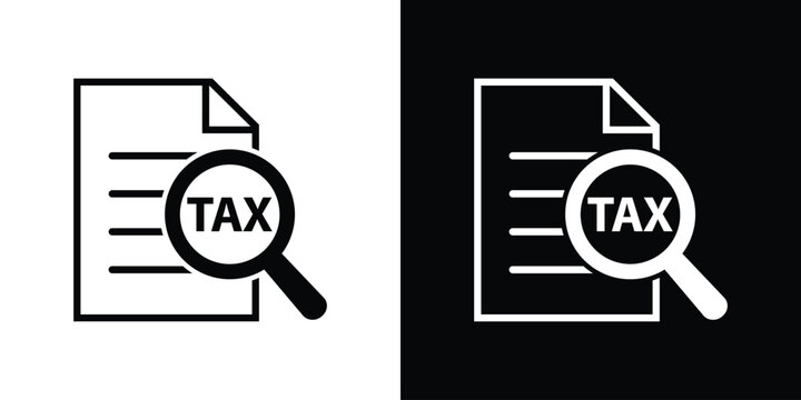 Tax document audit vector icon. Tax review and financial analysis icon set isolated on white and black background.