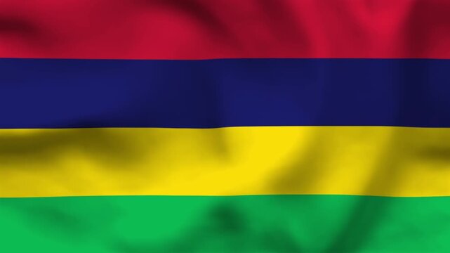 High-quality top-down view of the Mauritius flag on wavy cloth. Features four colorful horizontal bands. Perfect for travel, news, and independence celebrations.