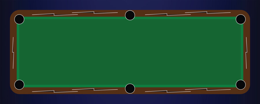 Vector illustration of a classic green billiard table from a top-down view. Simple flat design of a pool table isolated on a dark blue background.