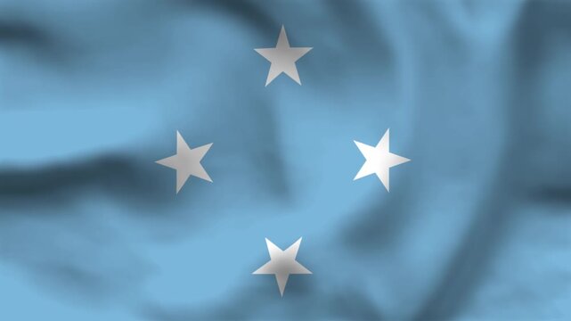 National flag of Federated States of Micronesia on wavy cloth. Light blue field with four white stars. Top-down view for island news, travel, and national pride.
