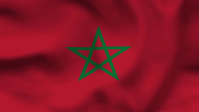 High-quality top-down view of the Moroccan flag on wavy cloth. Features the green Solomon's seal on a red field. Ideal for national holidays, North African news, and cultural projects.