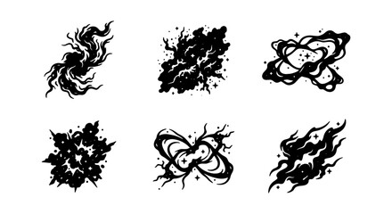 Abstract Black Smoke Swirls, Cosmic Nebula Shapes, Dark Energy Wisps, Vector Art Elements © ROKON