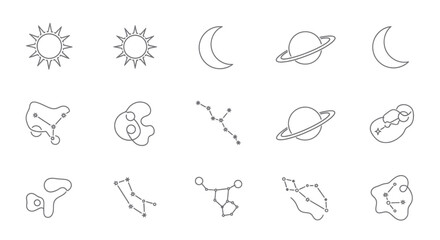 Cosmic Icons: Sun, Moon, Planets, Constellations, Abstract Shapes - Line Art © nad