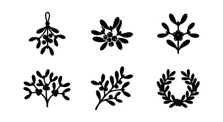 Mistletoe Vector Icons, Festive Holiday Sprigs, Winter Botanical Elements, Christmas Decor © ROKON