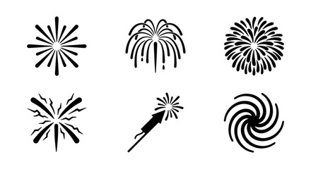 Explosive Fireworks Icons, Celebration Pyrotechnics Vector Set, Festive Event Graphics © ROKON