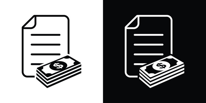 Cash payment document vector icon. Financial paper contract with stack of dollar banknotes. Business accounting icon.