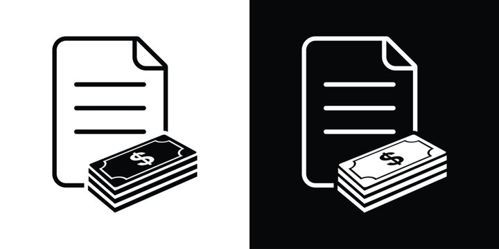 Cash payment document vector icon. Financial paper contract with stack of dollar banknotes. Business accounting icon.