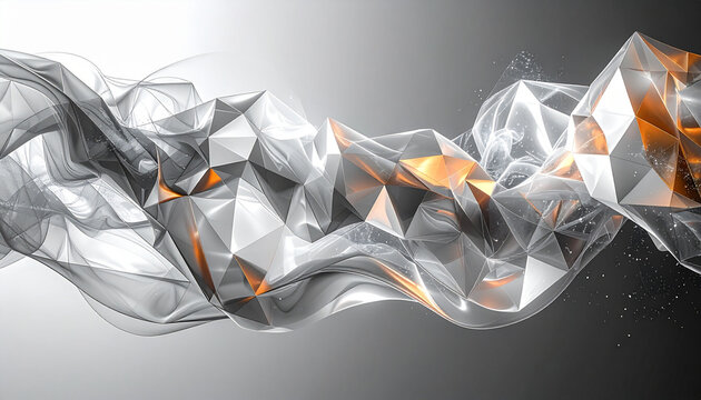 Abstract crystal wave with orange glow on gradient background
