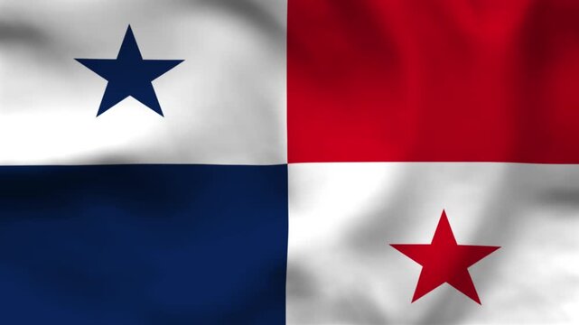 National flag of Panama on wavy cloth. Features blue and red quarters with blue and red stars. Professional top-down perspective for regional themes and holidays.