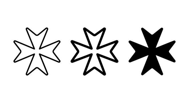 Maltese Cross Icons, Black and White Vector Symbols, Heraldic Cross Design Elements