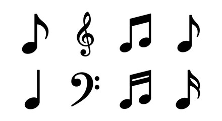 Musical Notes and Symbols Set, Treble Clef, Bass Clef, Eighth Notes, Vector Graphics © RUBAL