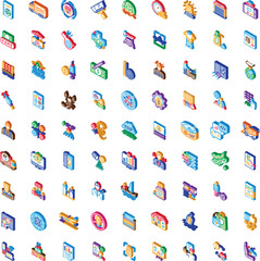 Obraz premium Collection of numerous colorful isometric icons representing various aspects of business, technology, logistics, and healthcare, illustrating diverse concepts and services