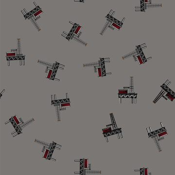 seamless pattern extraction oil rig cartoon. petroleum derrick, reservoir production, ging hydrocarbons extraction oil rig sign vector