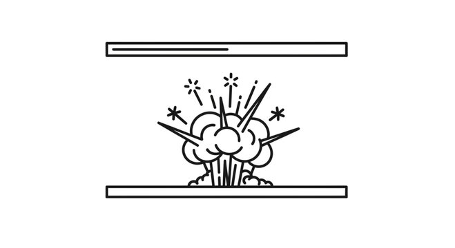 Explosion Impact, Blast Wave, and Debris in Abstract Line Art Style