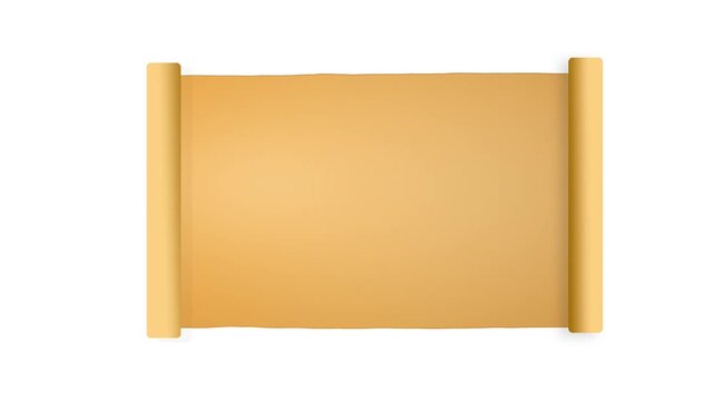 Animated paper parchment scroll unrolling and rolling up horizontally on white and green screen backgrounds.