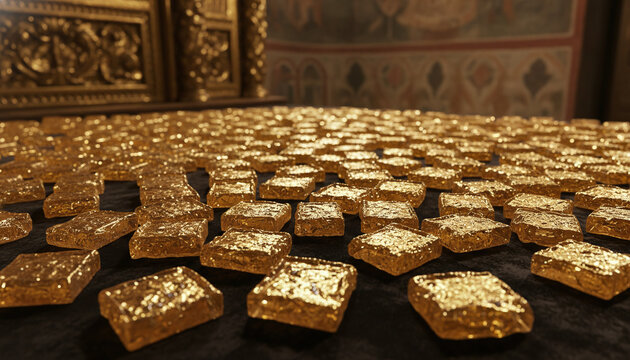 Venetian gold smalti mosaic tiles texture with 24k gold leaf inside glass