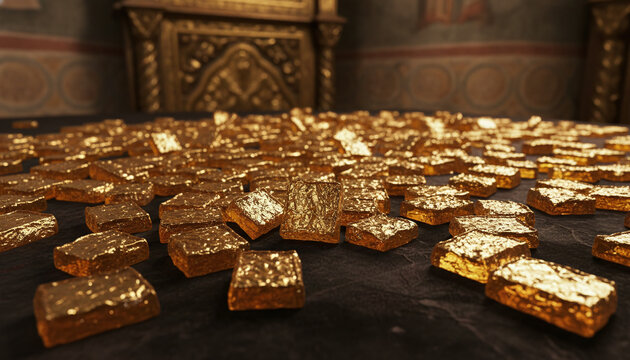 Venetian gold smalti mosaic tiles texture with 24k gold leaf inside glass