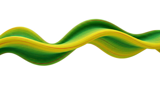 flowing wavy lines in green and yellow abstract ribbon shape on transparent background