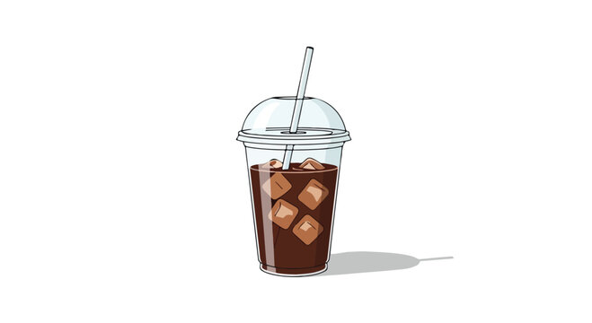 Hand drawn illustration of a plastic cup with iced coffee.