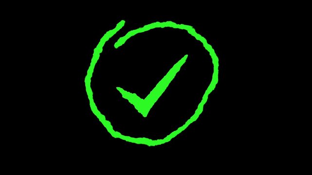 Green check mark icon, video animation. 