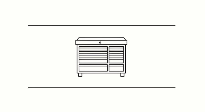 Clean Line Drawing of a Rolling Tool Chest with Drawers