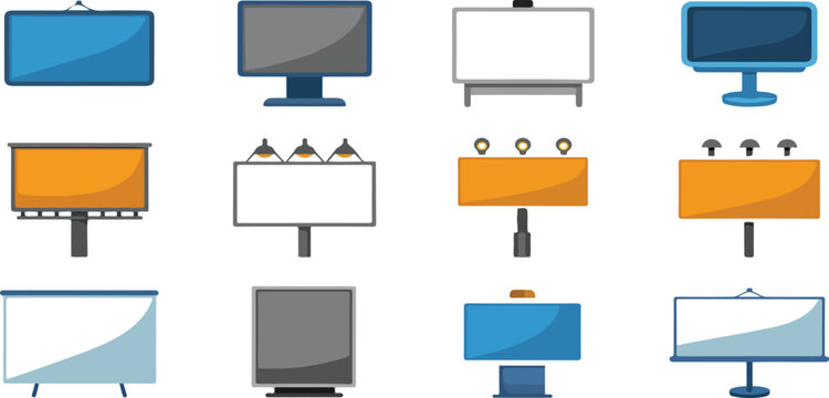 Set of 12 Billboard and Display Screen Icons Outdoor Advertising Signboard Vector Collection