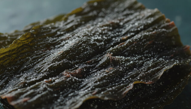 Aged Japanese Kombu kelp seaweed texture with natural white umami crystals