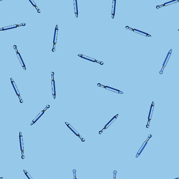 seamless pattern Blue hydraulic cylinder mechanism with a piston rod and attachment points providing power for lifting, pushing, or pulling in industrial machinery and automotive applications