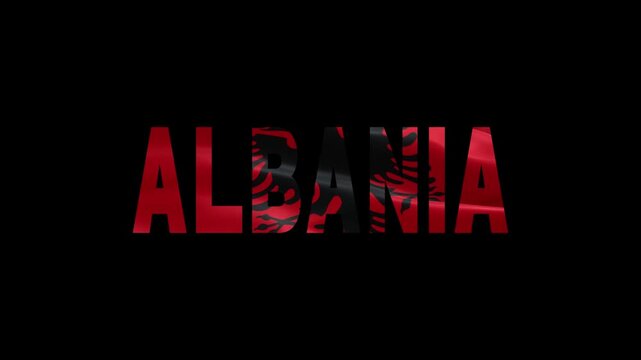 Albania Country Name Text with Red Abstract Pattern on Black Background