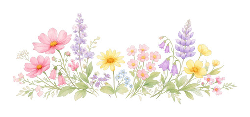 Fototapeta premium PNG Delicate watercolor floral border.