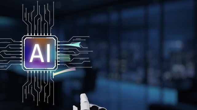This image features a robotic hand interacting with vibrant data flows and digital graphics, symbolizing the integration of artificial intelligence in a modern workspace. Synapse