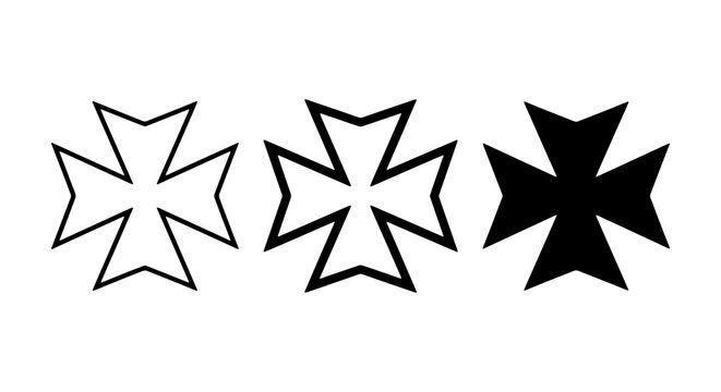 Maltese Cross Icons, Heraldic Symbol Vector Set, Black and White Cross Graphics